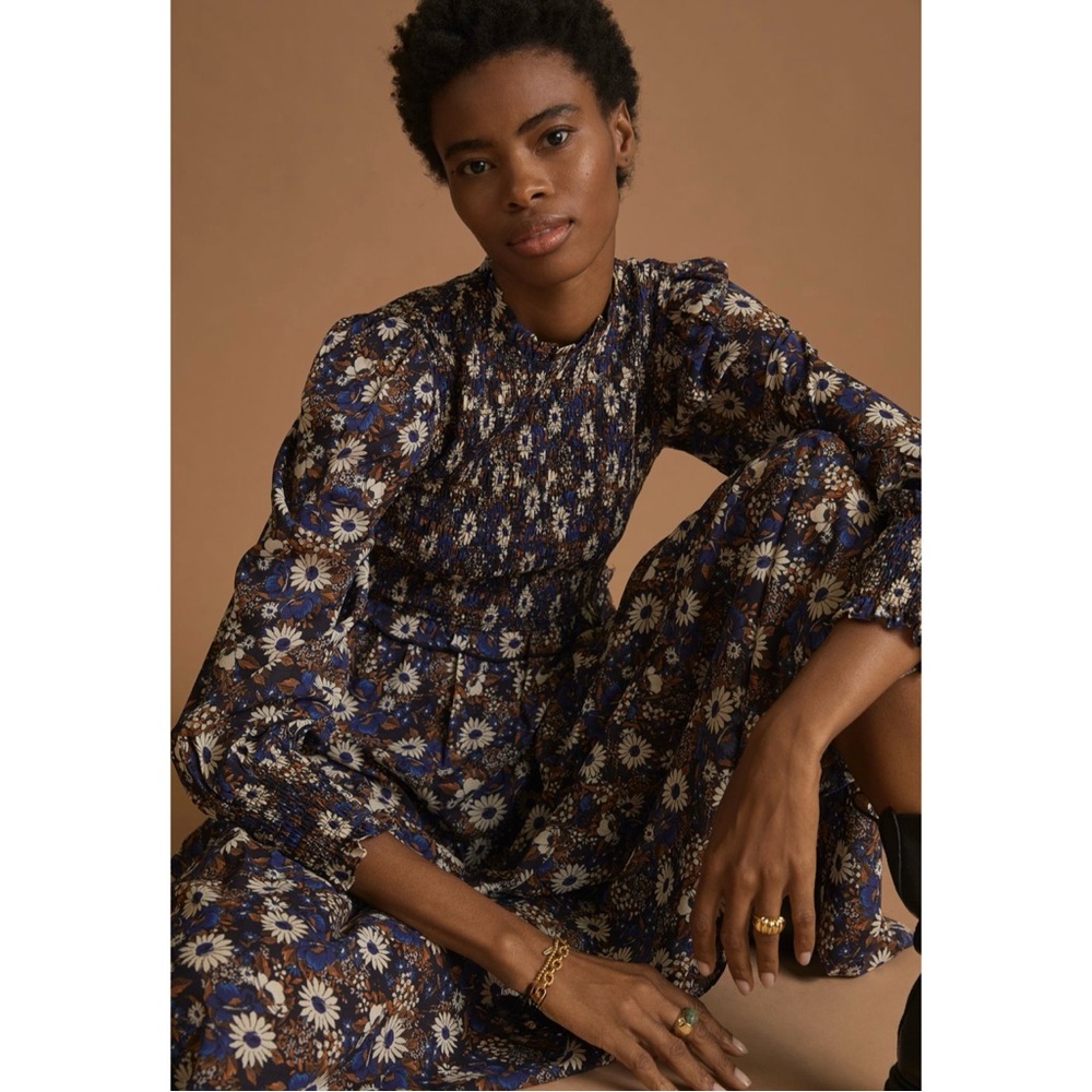 MOON RIVER | NWT Anthropologie Smocked Floral Midi Dress, Size Small